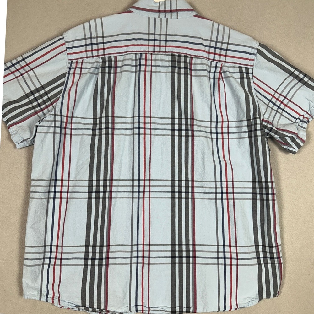 Carhartt Shirt Mens XL Loose Fit Blue Red Plaid Button-Down Short Sleeve EUC